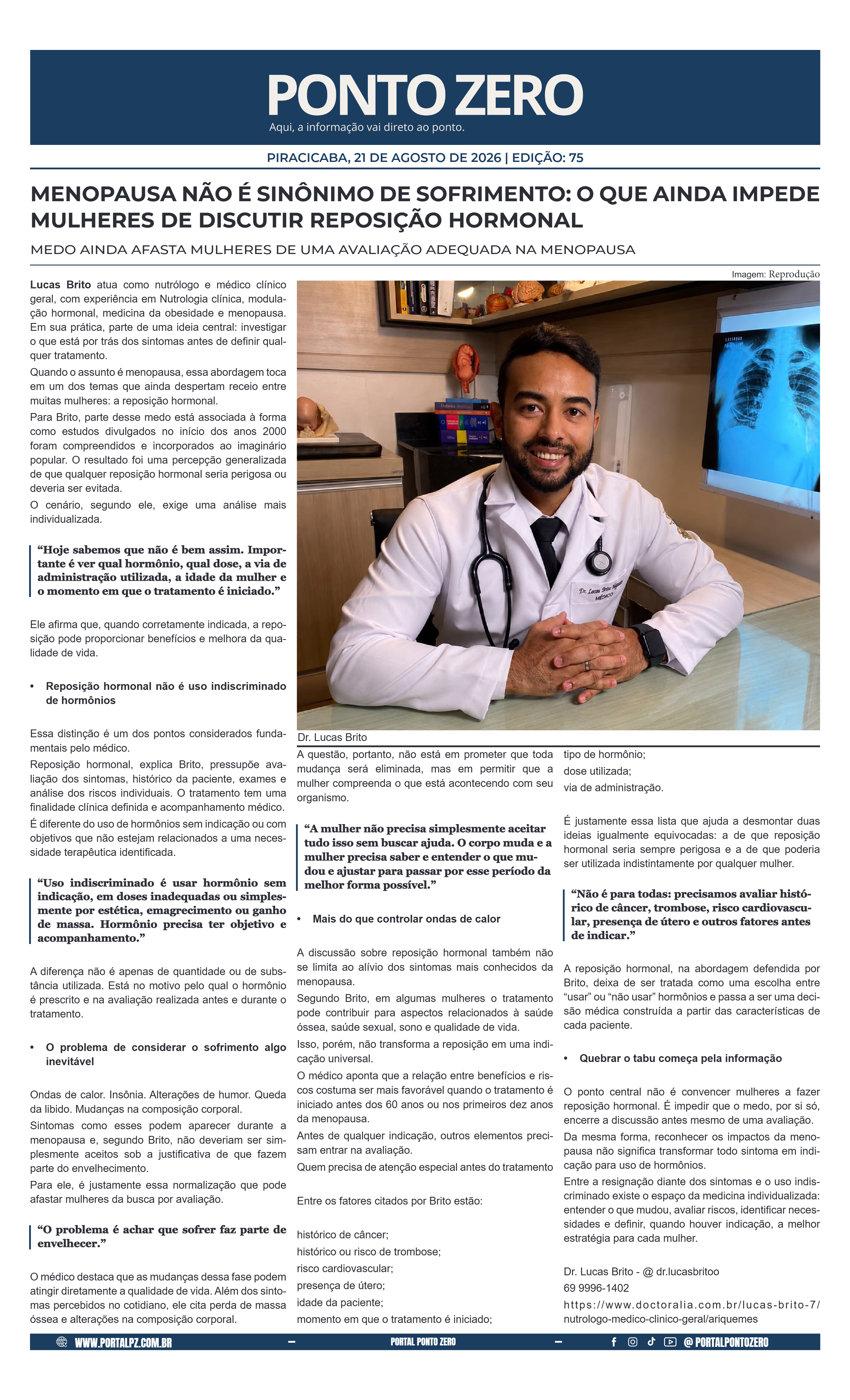 Capa de JornalPontoZero - Ed. 75 - 21-08-2026
