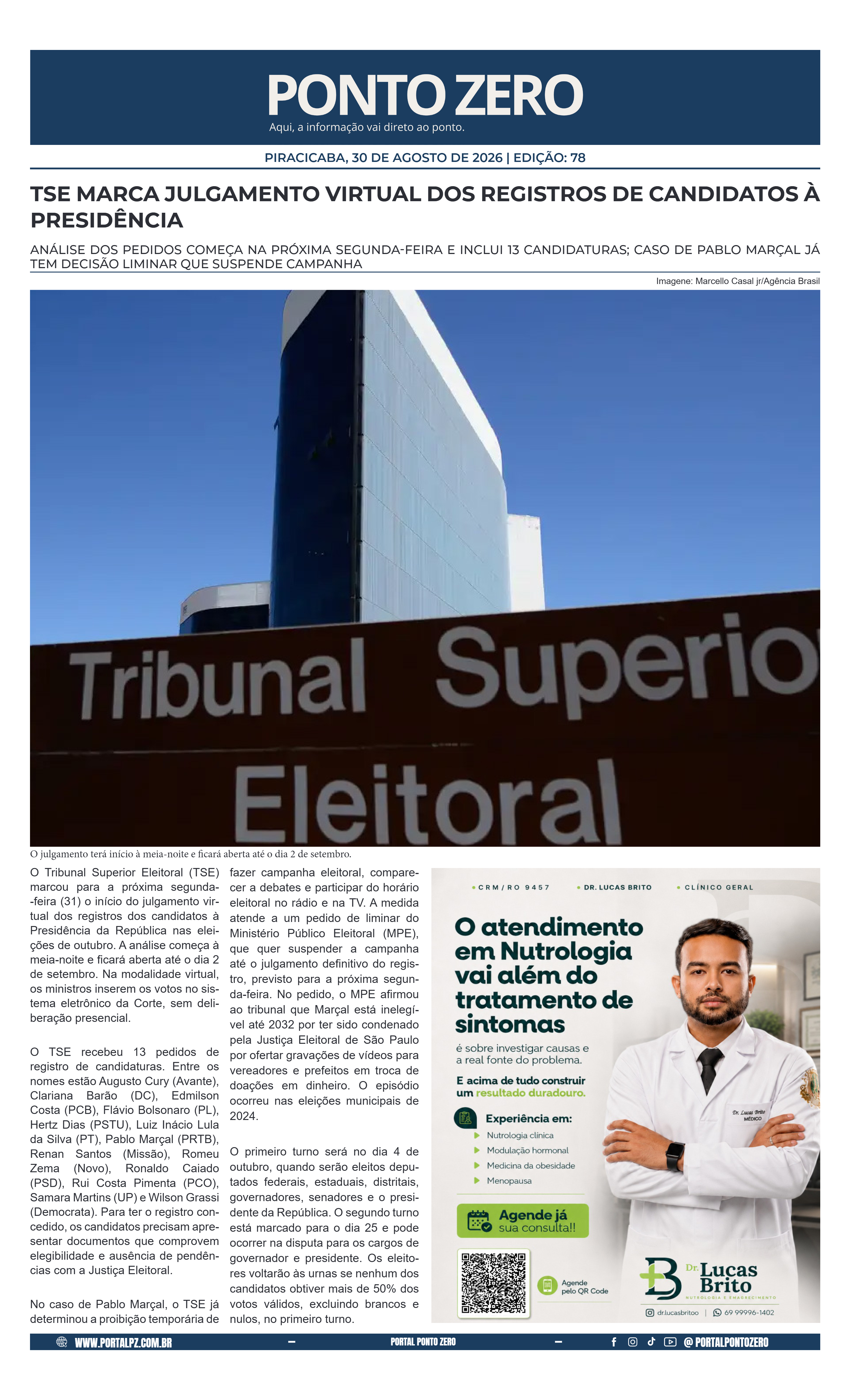 Capa de JornalPontoZero - Ed. 78 -30-08-2026