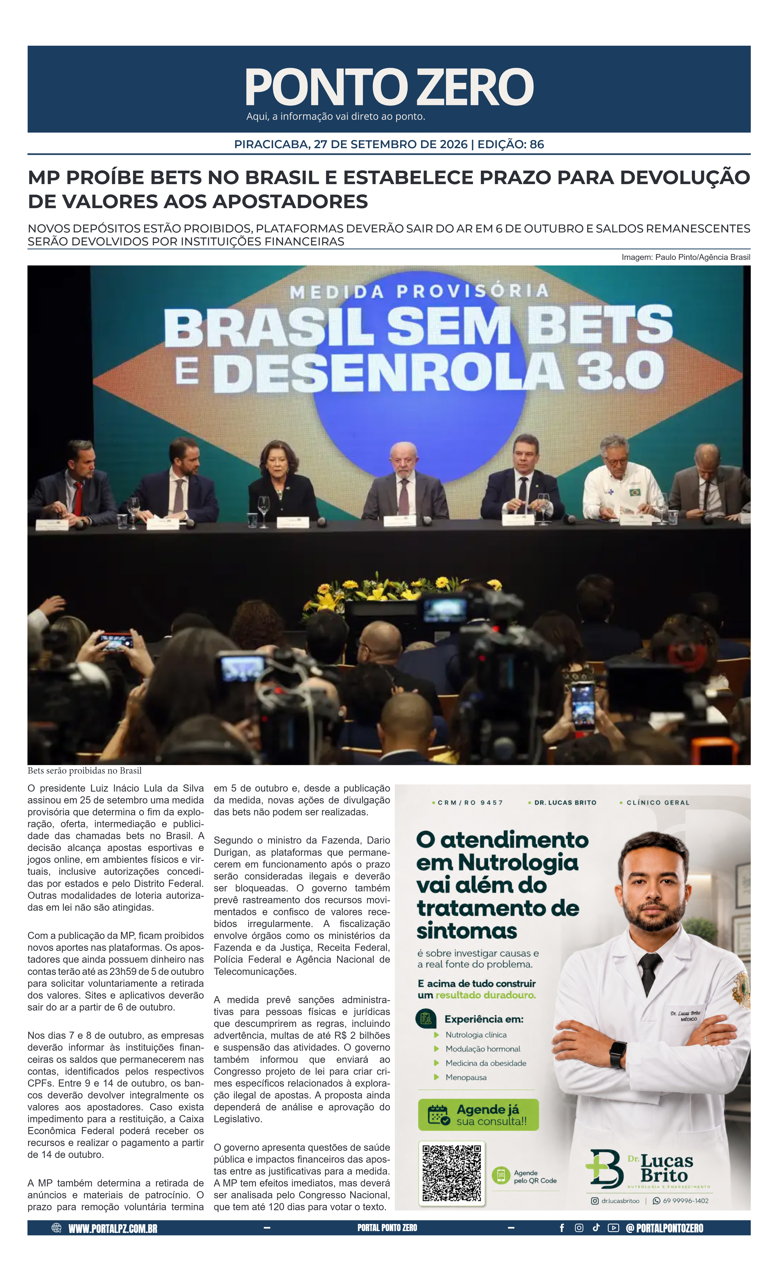 Capa de JornalPontoZero - Ed. 86 -27-09-2026
