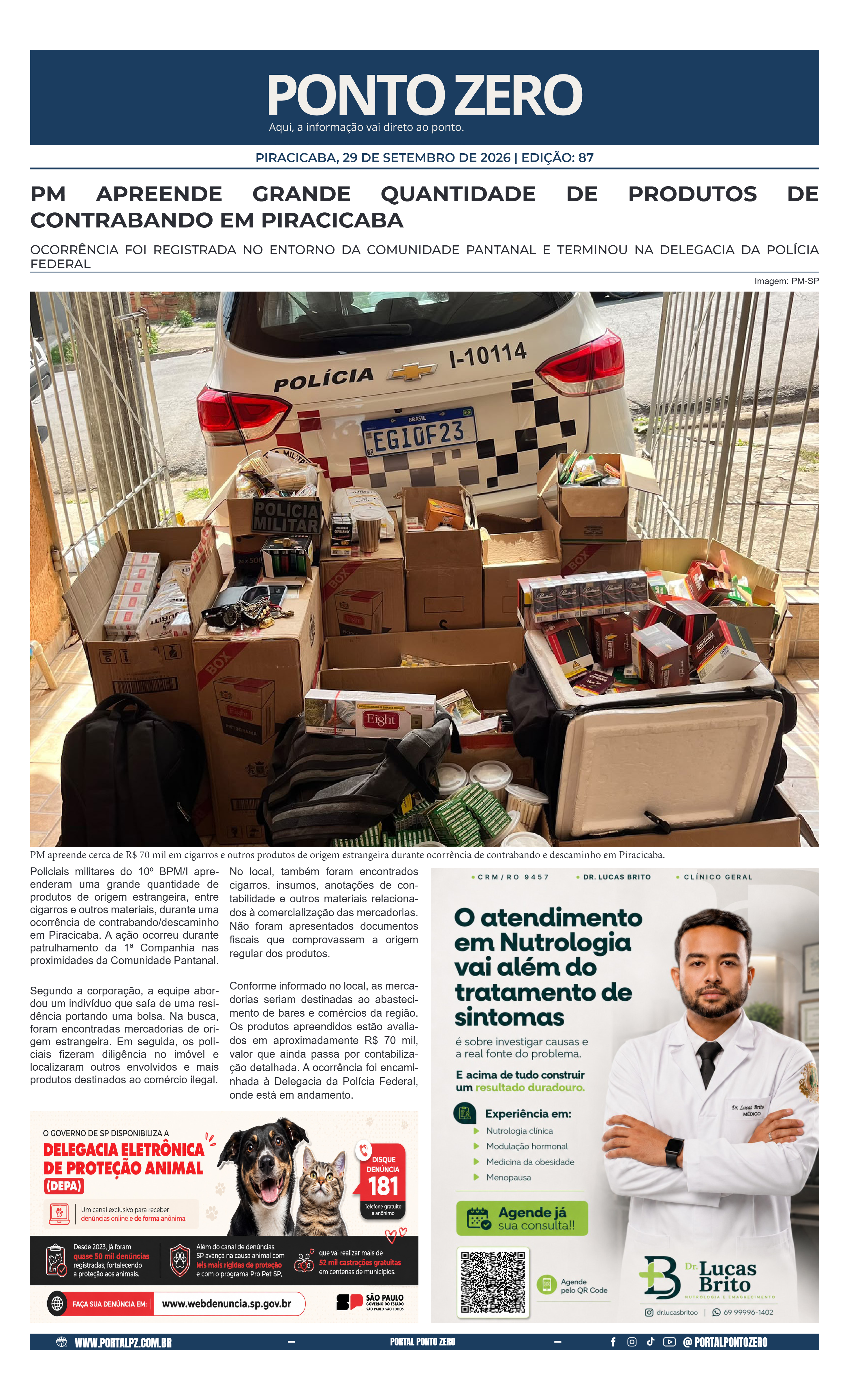Capa de JornalPontoZero - Ed. 87 -29-09-2026