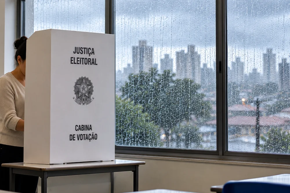 Eleitores paulistas vão às urnas neste domingo sob previsão de chuva forte em todo o Estado.